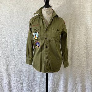 Vintage 80's Sanforized Boy Scout Uniform Shirt long sleeve Patches
